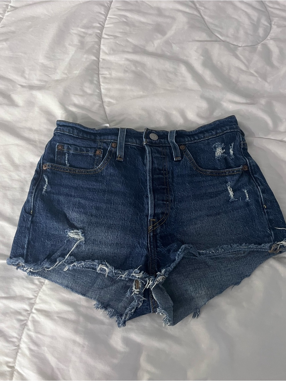 Levi's Dark Blue Distressed Denim Cutoff Shorts